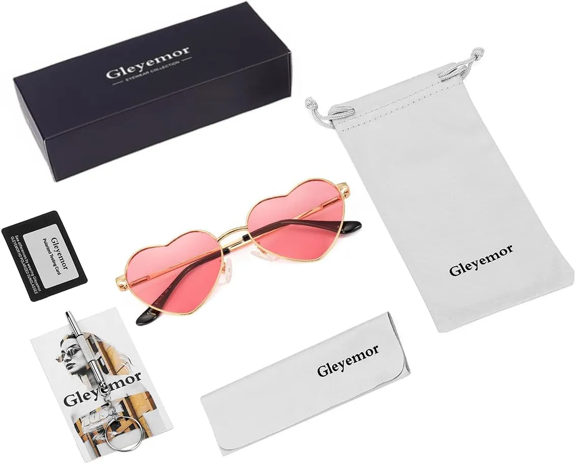 Polarized Heart Shaped Sunglasses for Women Metal Frame Cute Lovely Glasses 100% UV Protection