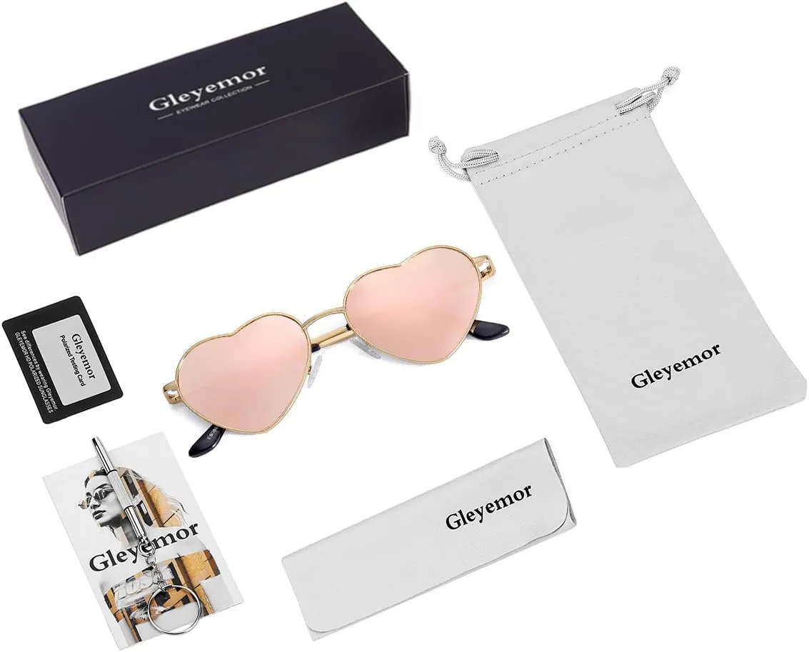 Polarized Heart Shaped Sunglasses for Women Metal Frame Cute Lovely Glasses 100% UV Protection