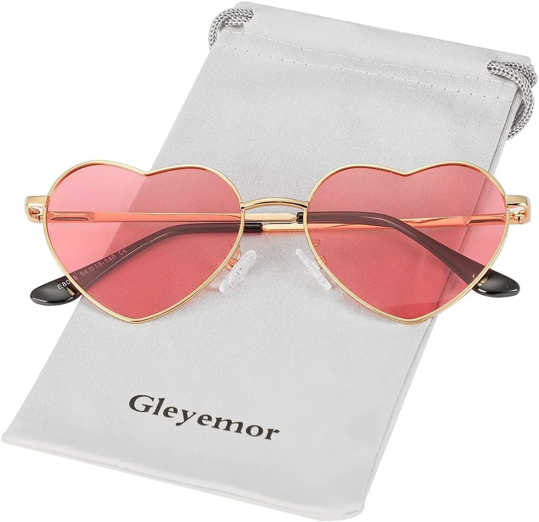 Polarized Heart Shaped Sunglasses for Women Metal Frame Cute Lovely Glasses 100% UV Protection