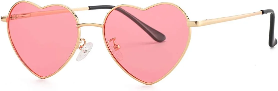 Polarized Heart Shaped Sunglasses for Women Metal Frame Cute Lovely Glasses 100% UV Protection