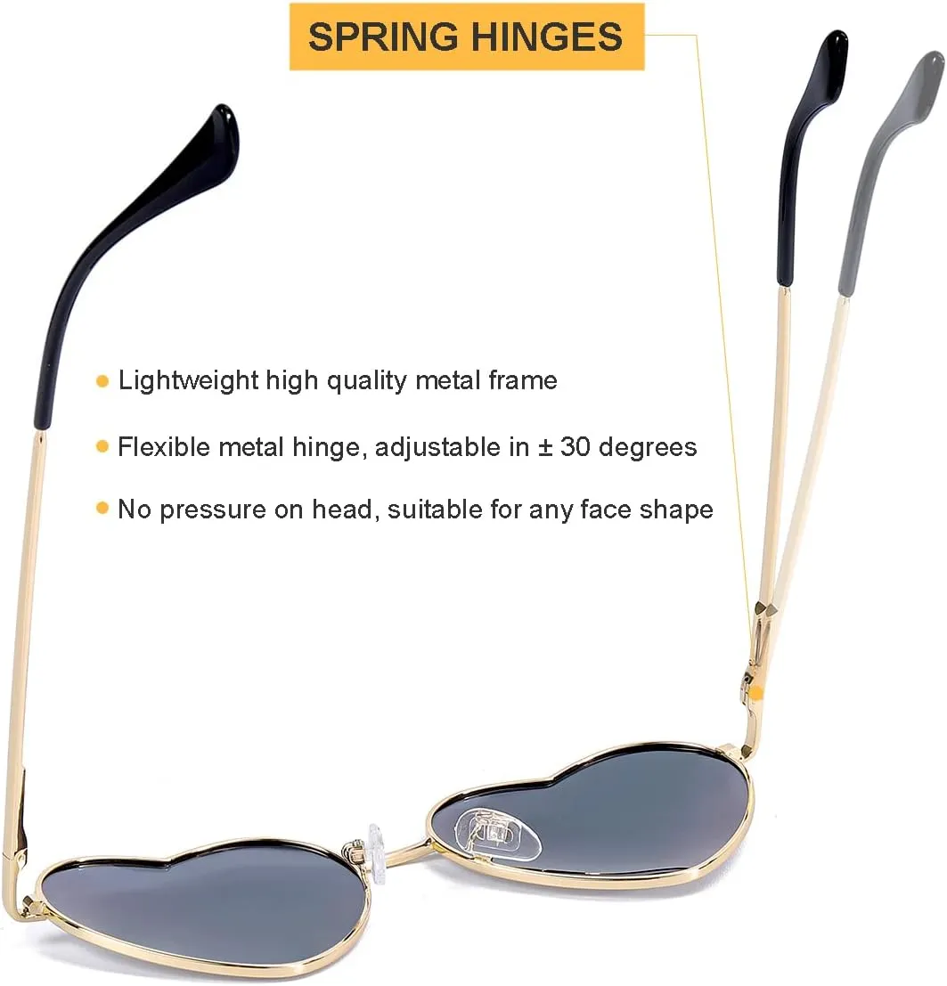 Polarized Heart Shaped Sunglasses for Women Metal Frame Cute Lovely Glasses 100% UV Protection