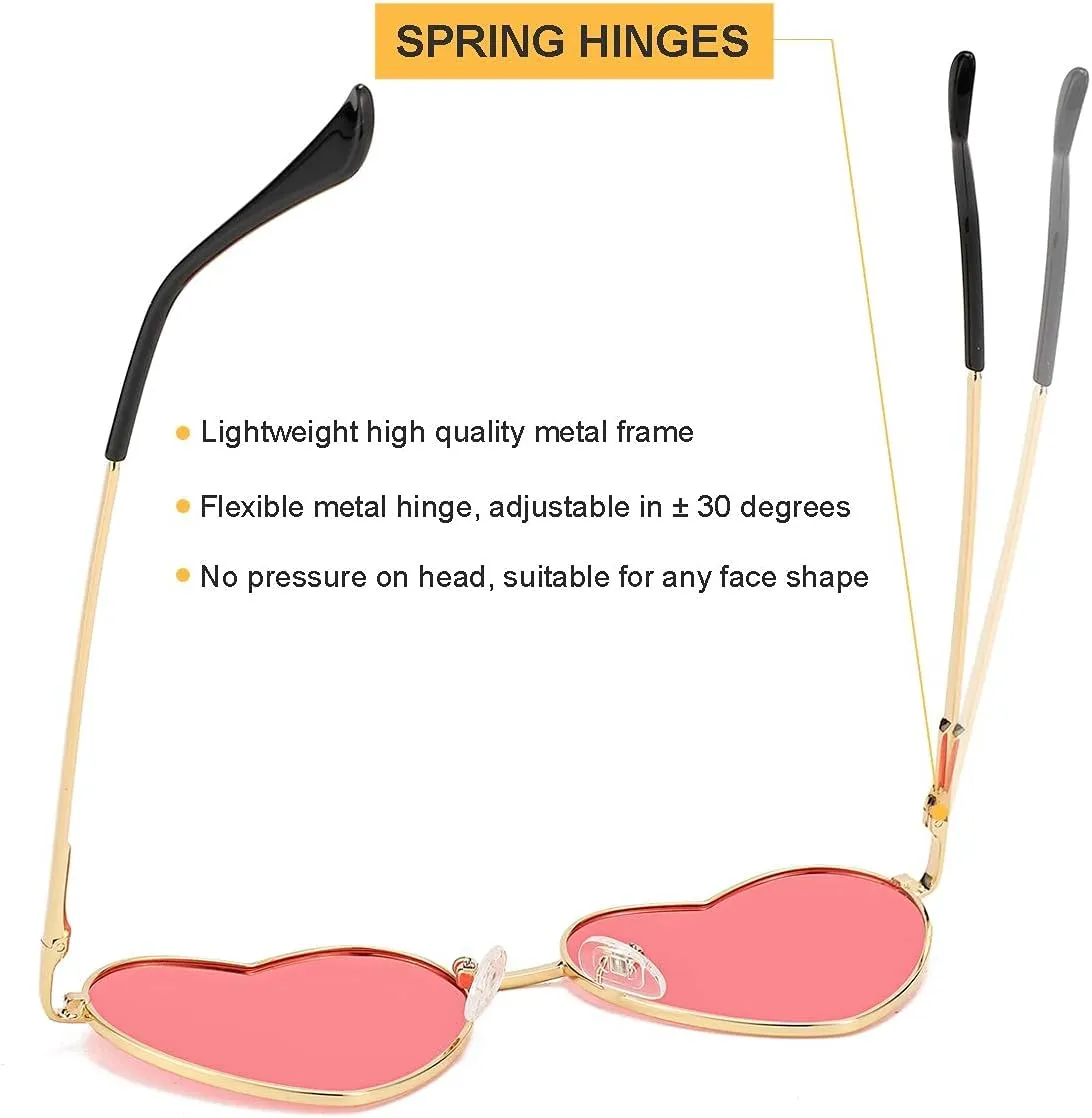 Polarized Heart Shaped Sunglasses for Women Metal Frame Cute Lovely Glasses 100% UV Protection