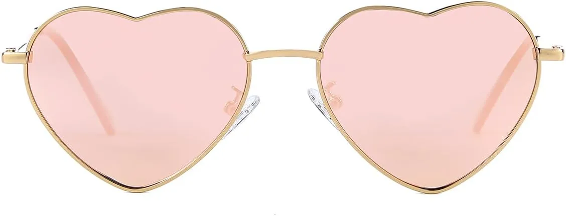 Polarized Heart Shaped Sunglasses for Women Metal Frame Cute Lovely Glasses 100% UV Protection