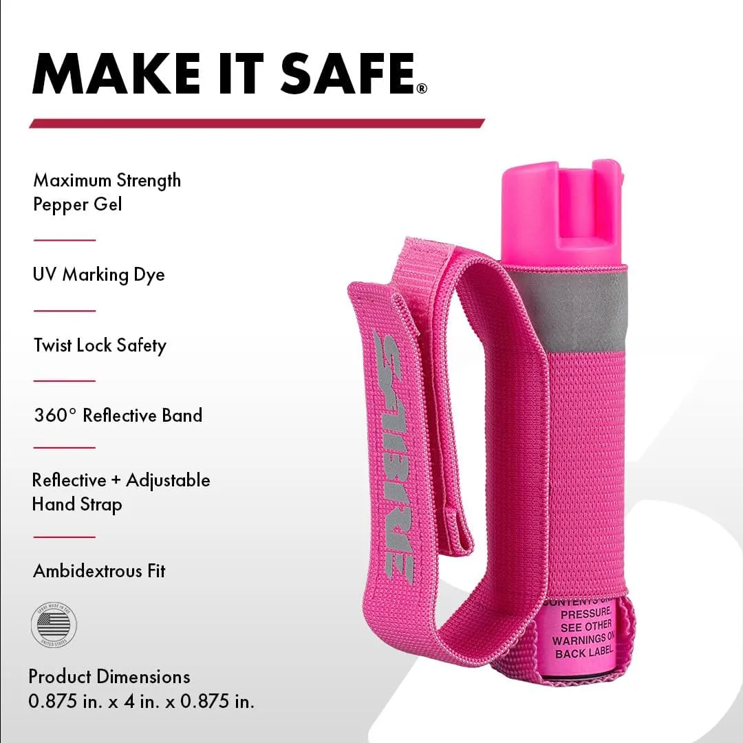 SABRE Runner Pepper Gel, Maximum Police Strength OC Spray, Reflective Hand Strap for Easy Carry & Quick Access, 0.67 fl oz, Secure & Easy to Use Safety, Optional Clip-On Alarm & LED Armband Combos