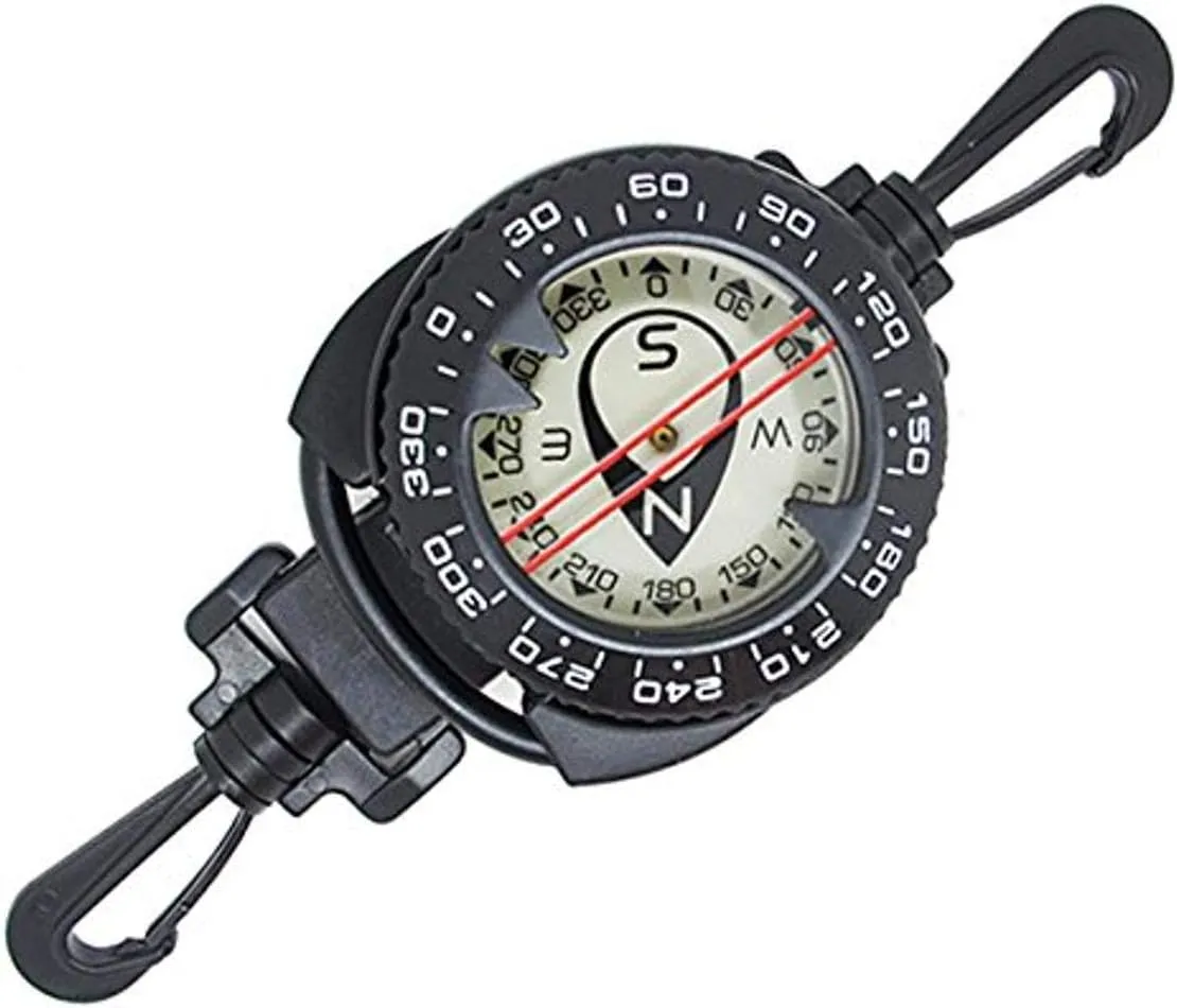 Scuba Choice Diving Dive Compass with Retractable Clip  Glow-in-The-Dark Compass, 7" to 31.5" Extendable Retractor, Perfect for BCD or Gear Attachment, Easy-to-Read Underwater Navigation Tool