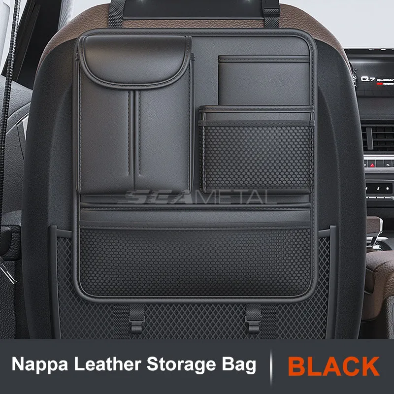 SEAMETAL Car Seat Back Storage Bag Pu Leather Car Organizer Bag Multi-functional Tissue Drink Phone Sunglasses Holder Accessorie