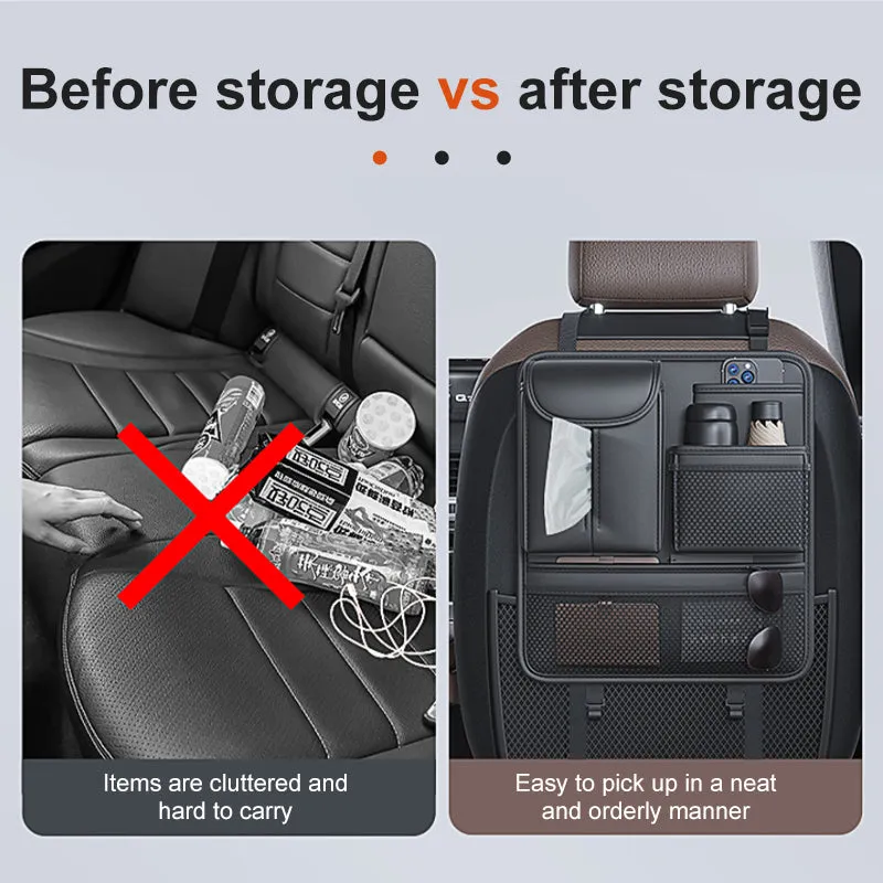SEAMETAL Car Seat Back Storage Bag Pu Leather Car Organizer Bag Multi-functional Tissue Drink Phone Sunglasses Holder Accessorie