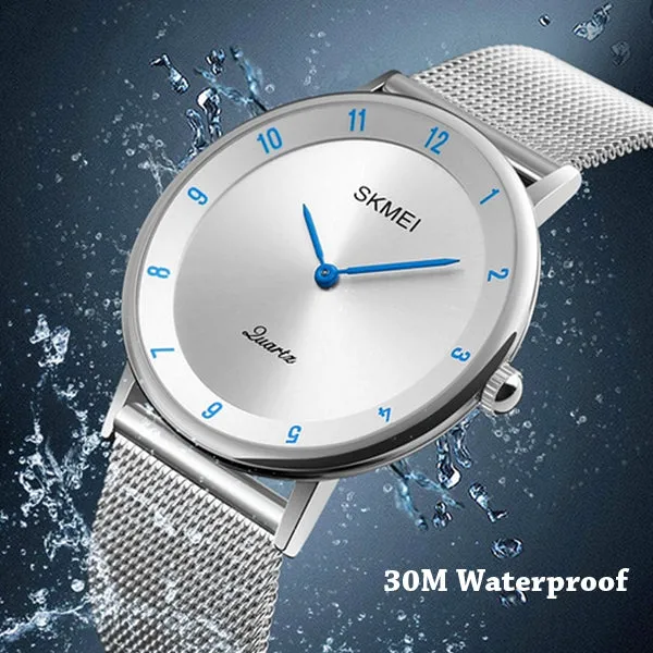 SKMEI Mens Watch, Ultra Thin Design, Stainless Steel, Mesh Strap