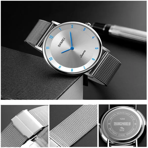 SKMEI Mens Watch, Ultra Thin Design, Stainless Steel, Mesh Strap