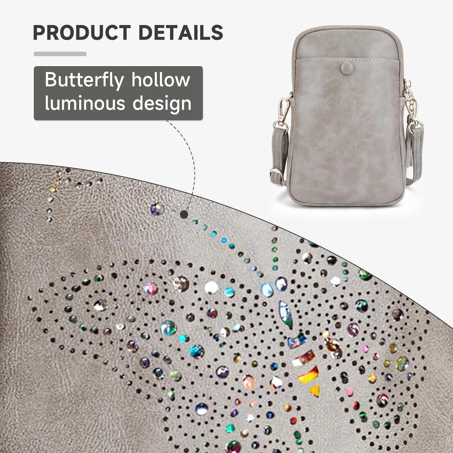 Small Crossbody Bags for Women, Lightweight Mini Cute Cell Phone Purse for Women with Tassel Shining Butterfly