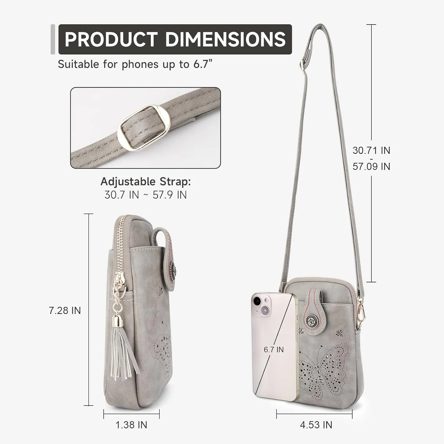 Small Crossbody Bags for Women, Lightweight Mini Cute Cell Phone Purse for Women with Tassel Shining Butterfly