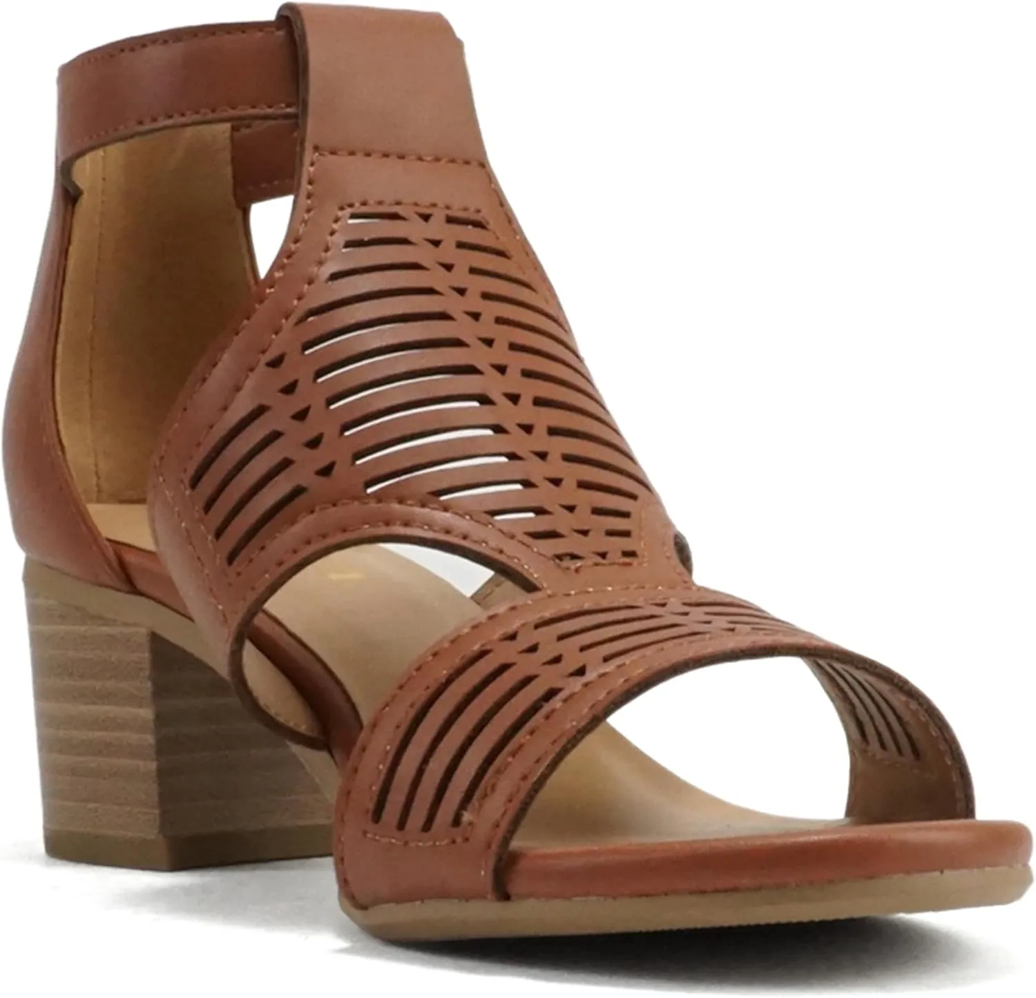 Soda Norway ~ Women Open Toe Closed Back Counter Cutout Upper Low Block Heel Sandal with Adjustable Ankle Strap