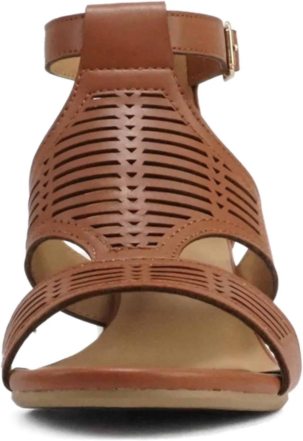 Soda Norway ~ Women Open Toe Closed Back Counter Cutout Upper Low Block Heel Sandal with Adjustable Ankle Strap