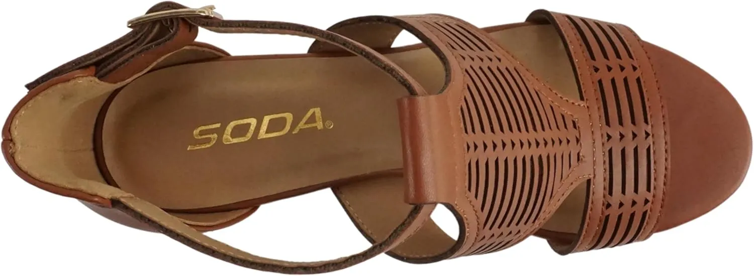 Soda Norway ~ Women Open Toe Closed Back Counter Cutout Upper Low Block Heel Sandal with Adjustable Ankle Strap
