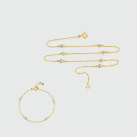 Sofia Yellow Gold & Cubic Zirconia 15" Necklace Set