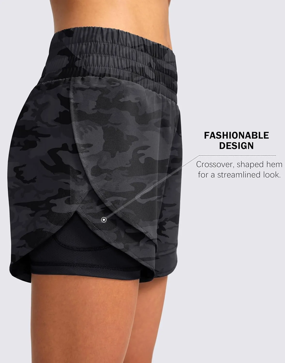 Soothfeel Women's 2 in 1 Running Shorts High Waisted Athletic Shorts Exercise Gym Workout Shorts for Women with Pockets