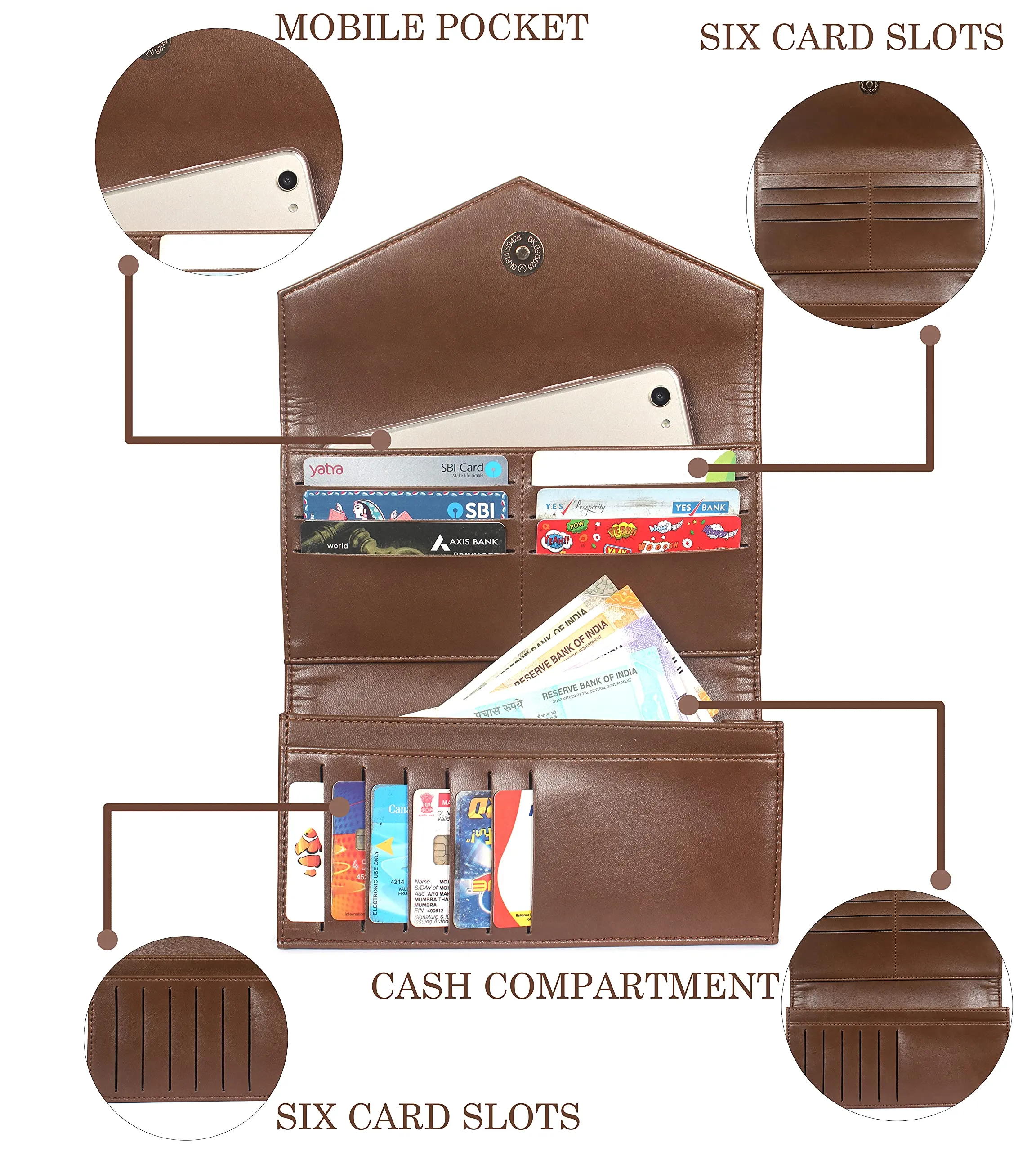 Stylish Women's Wallet Clutch - Multiple Card Slots | Slim & Compact | Brown