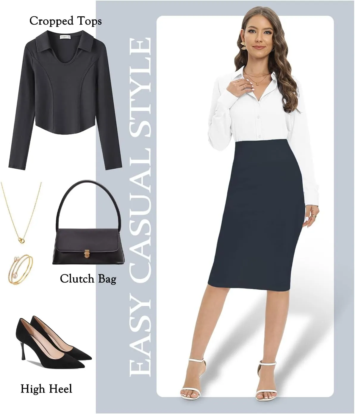 Tapata Women's Office Work Pencil Skirt Stretch High Waist Below Knee Bodycon for Business Casual