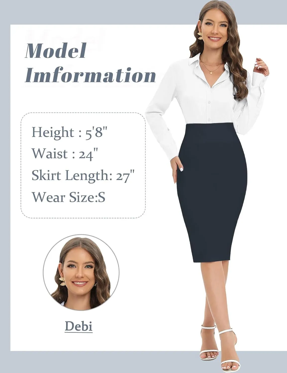 Tapata Women's Office Work Pencil Skirt Stretch High Waist Below Knee Bodycon for Business Casual