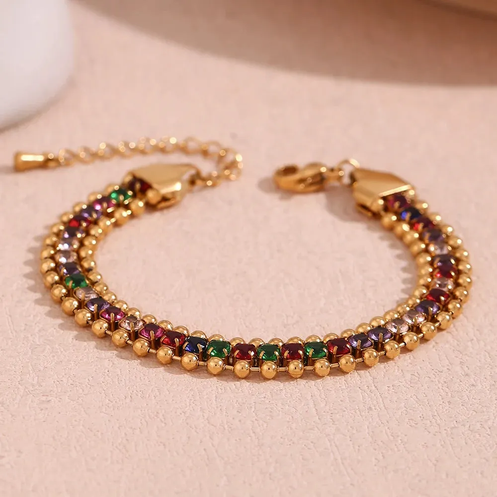 Three Layer Bead Diamond Bracelet Colorful