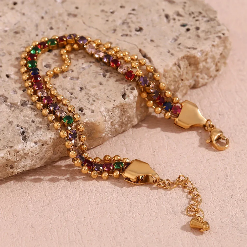 Three Layer Bead Diamond Bracelet Colorful