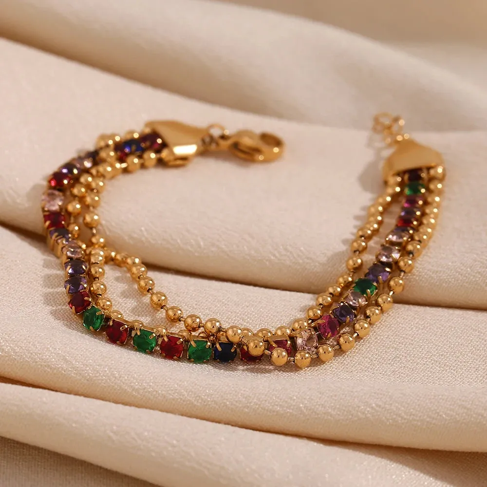 Three Layer Bead Diamond Bracelet Colorful
