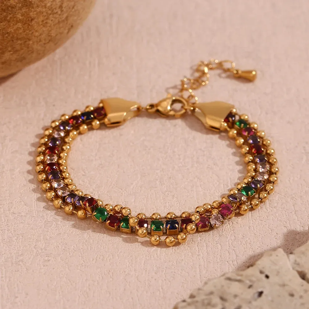 Three Layer Bead Diamond Bracelet Colorful