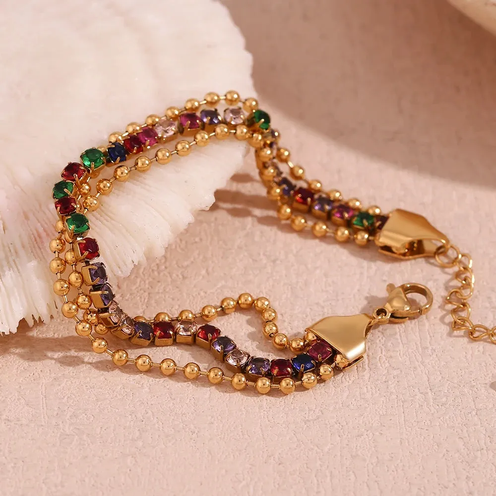 Three Layer Bead Diamond Bracelet Colorful