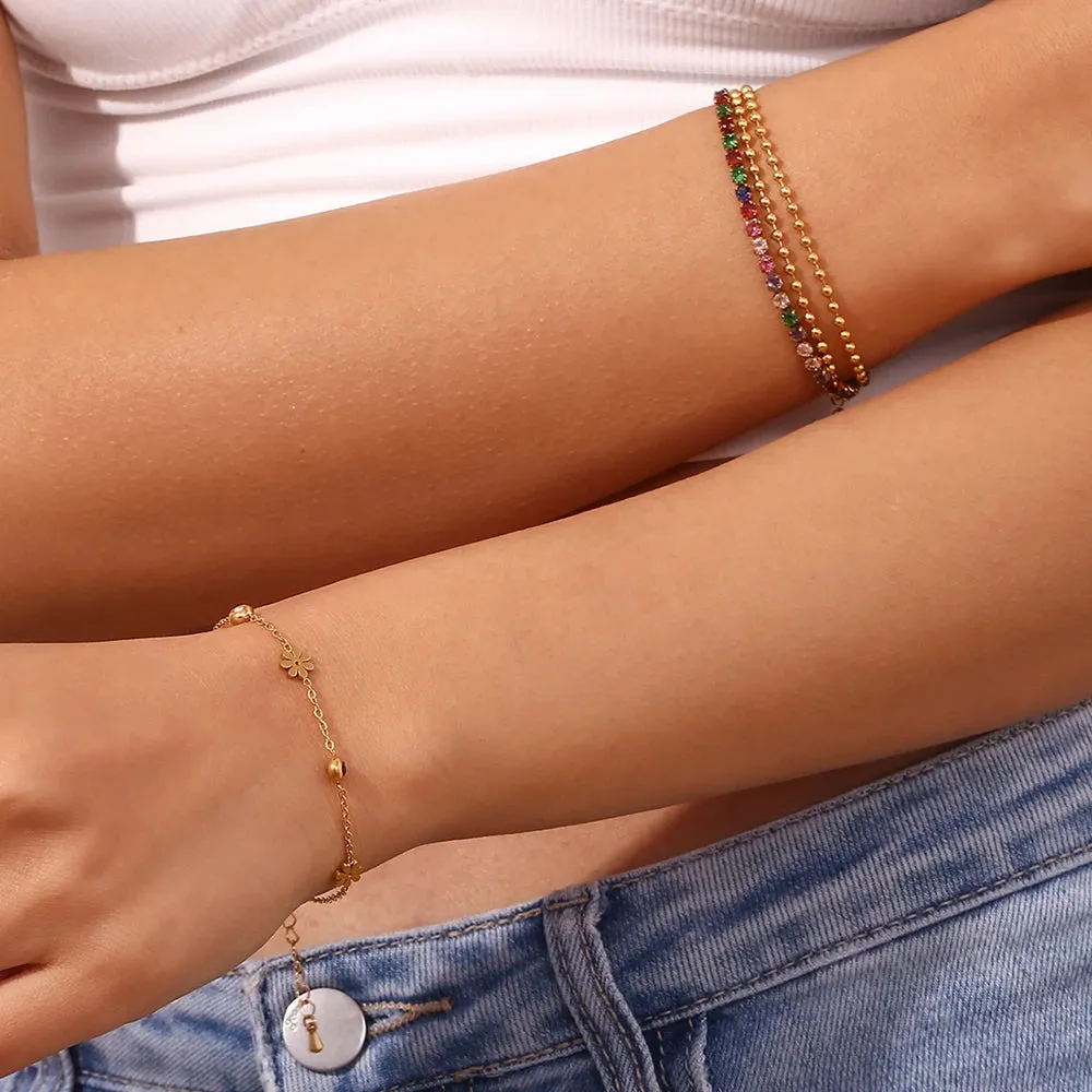 Three Layer Bead Diamond Bracelet Colorful