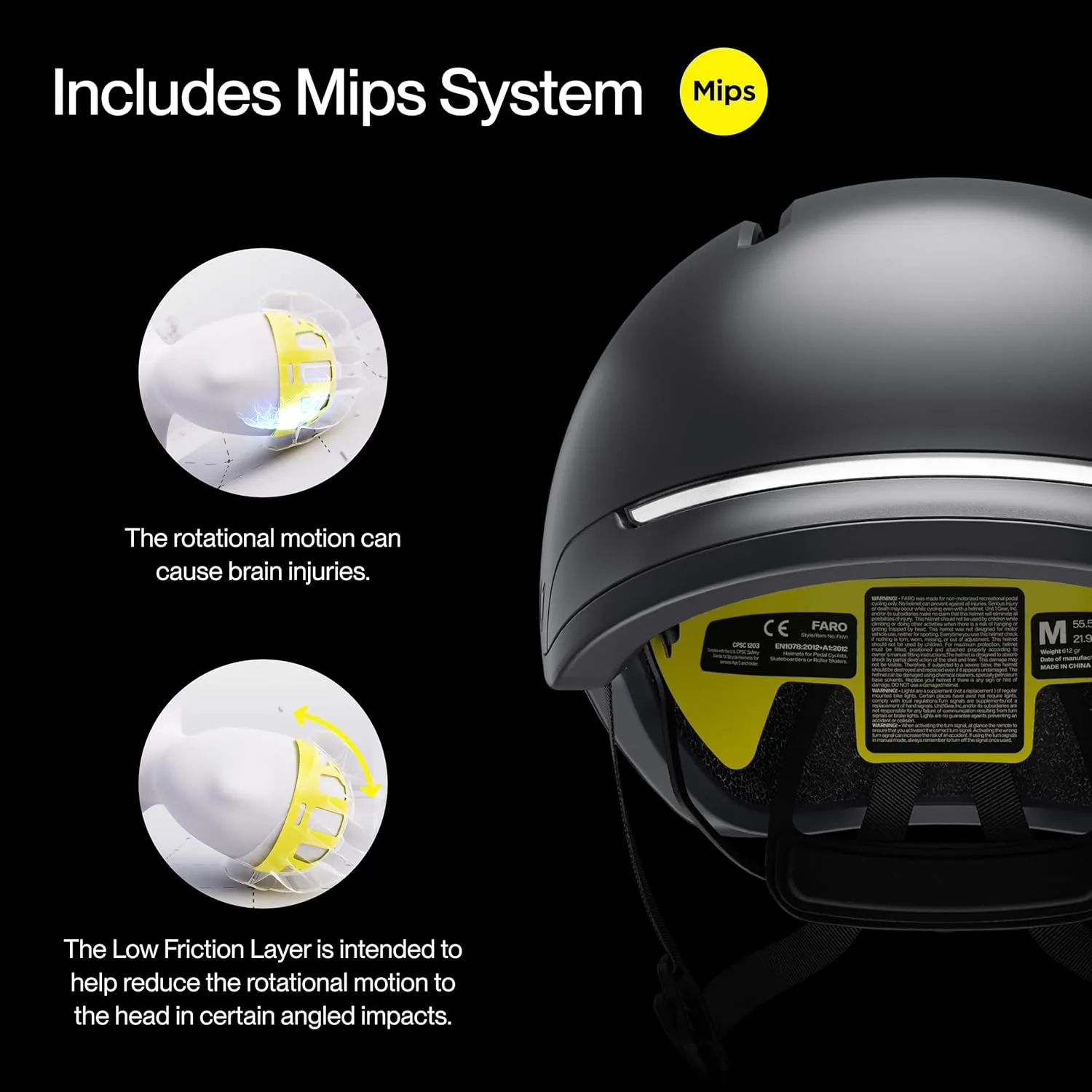UNIT 1 FARO Smart Bike Helmet | MIPS | Front & Rear LED Lights | Crash Alert | Turn Signals & Brake Lights | Nav Remote Included | Bike, E-Bike, Scooter Certified | iOS & Android App