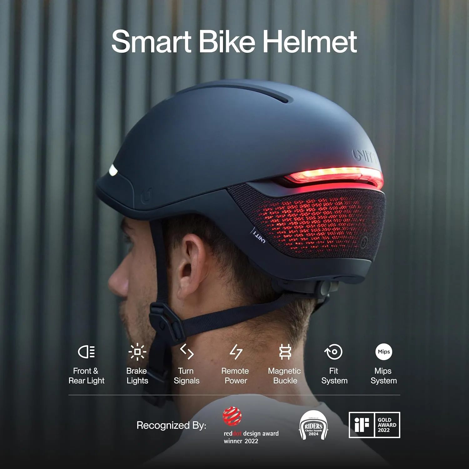 UNIT 1 FARO Smart Bike Helmet | MIPS | Front & Rear LED Lights | Crash Alert | Turn Signals & Brake Lights | Nav Remote Included | Bike, E-Bike, Scooter Certified | iOS & Android App