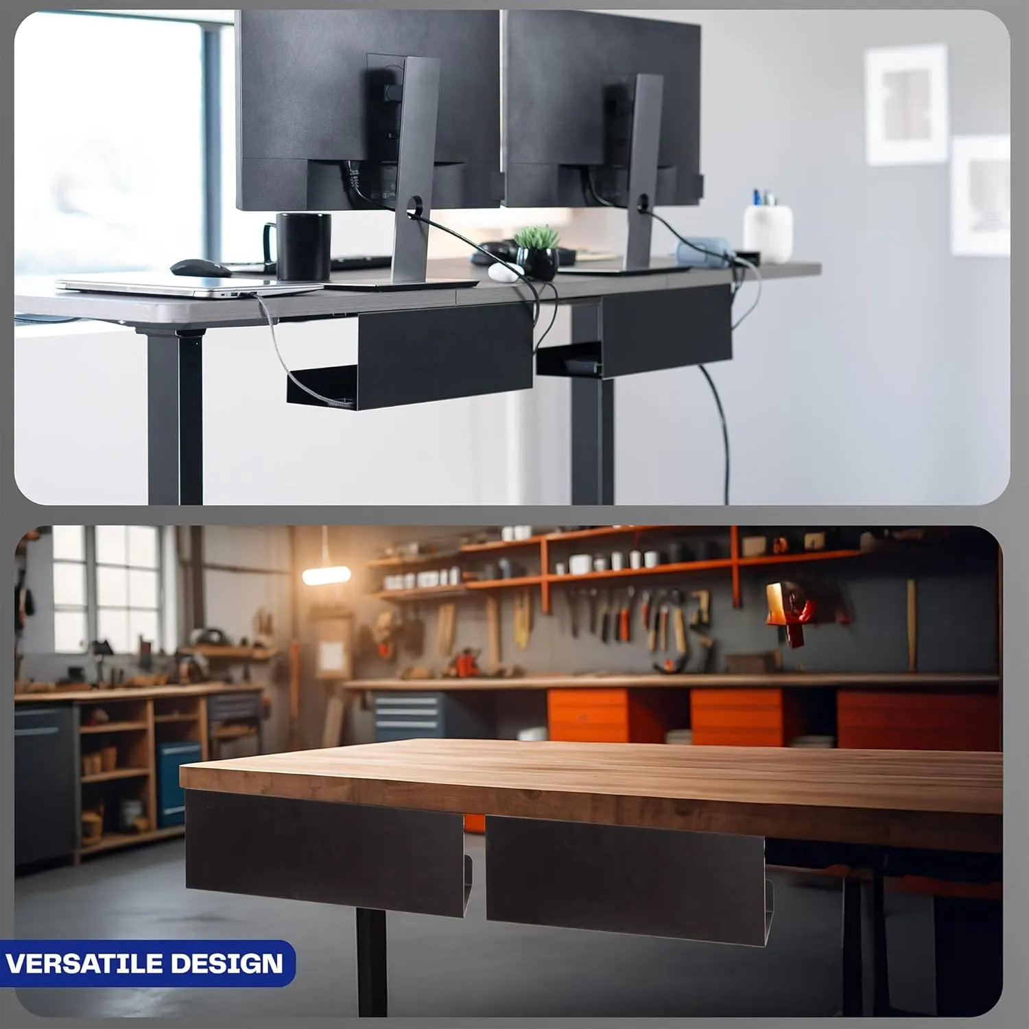 VIVO Under Desk 17 inch Extra Deep Cable Management Trays, Power Strip Holders, Cord Organizers, Wire Tamers for Office and Home, Black, 2 Pack, DESK-AC16-2C