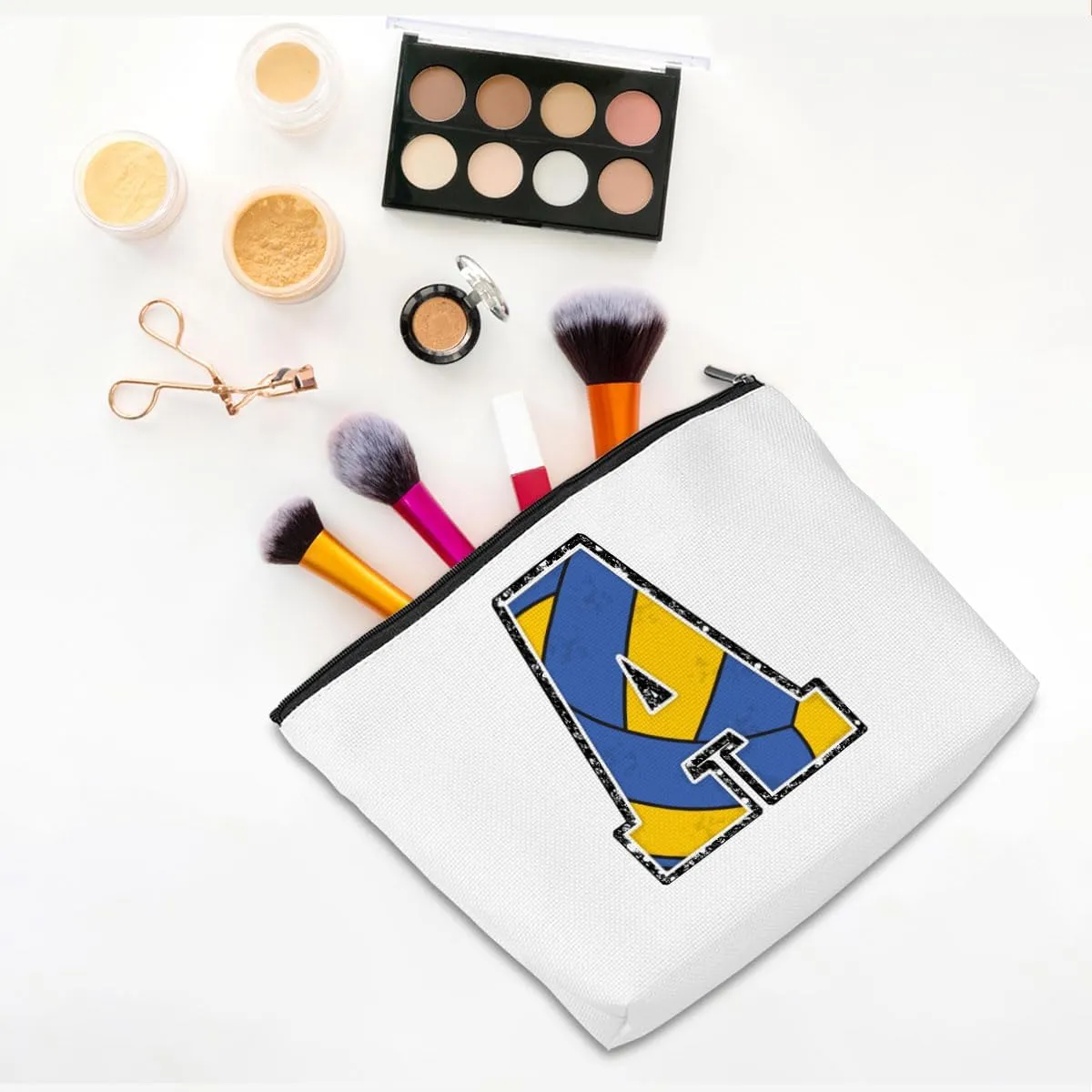 Volleyball Gifts Initial Makeup Bag Monogrammed Cosmetic Bag Letter A Zipper Pouch Volleyball Accessories for Girls Women Player Coach Friend Stuff Graduation Birthday Gifts