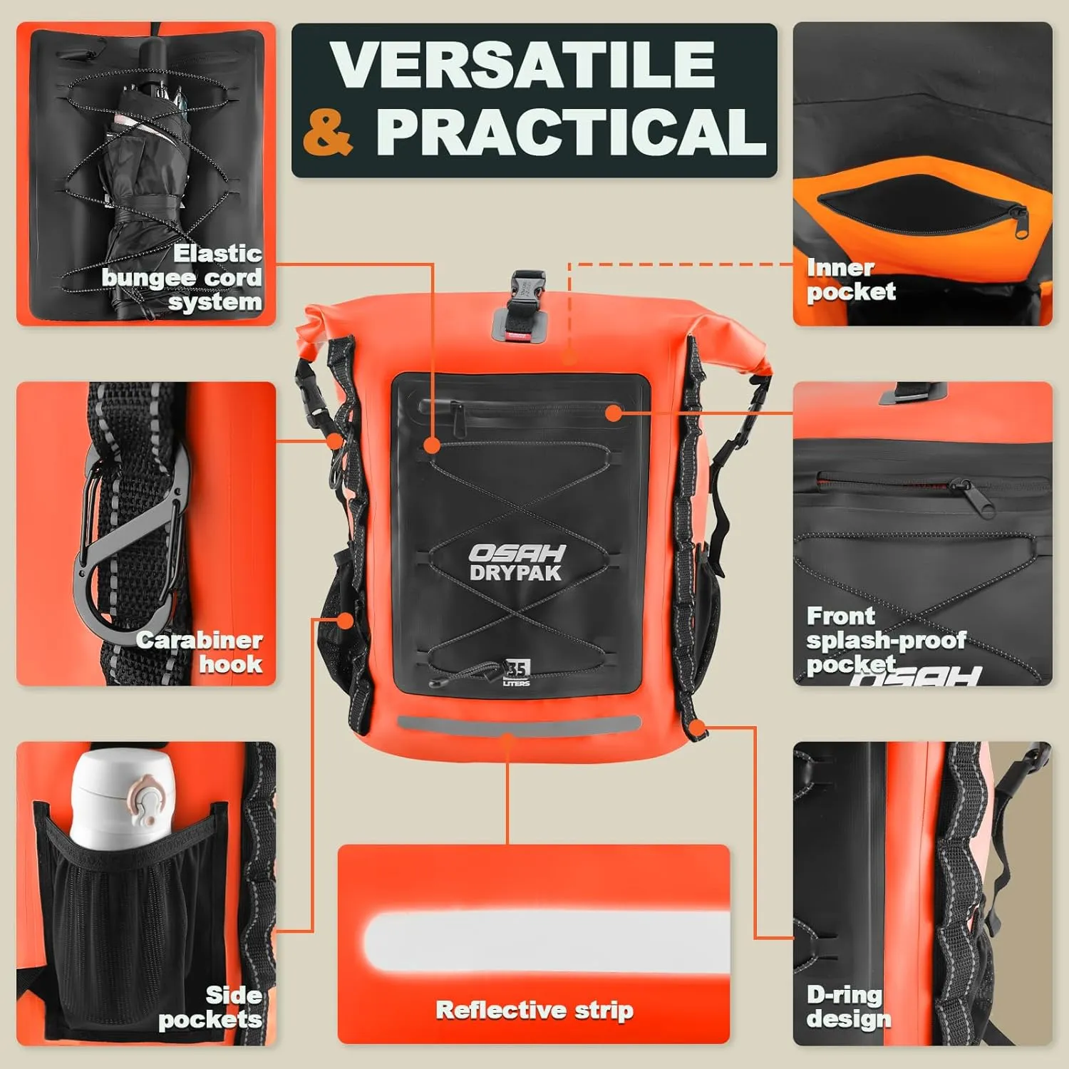 Waterproof Backpack Dry Bag 35L/55L  Heavy Duty Roll-Top Hiking Backpack Sack Keeps Gear Dry for Travel, Kayaking, Boating, Camping, Rafting and Fishing