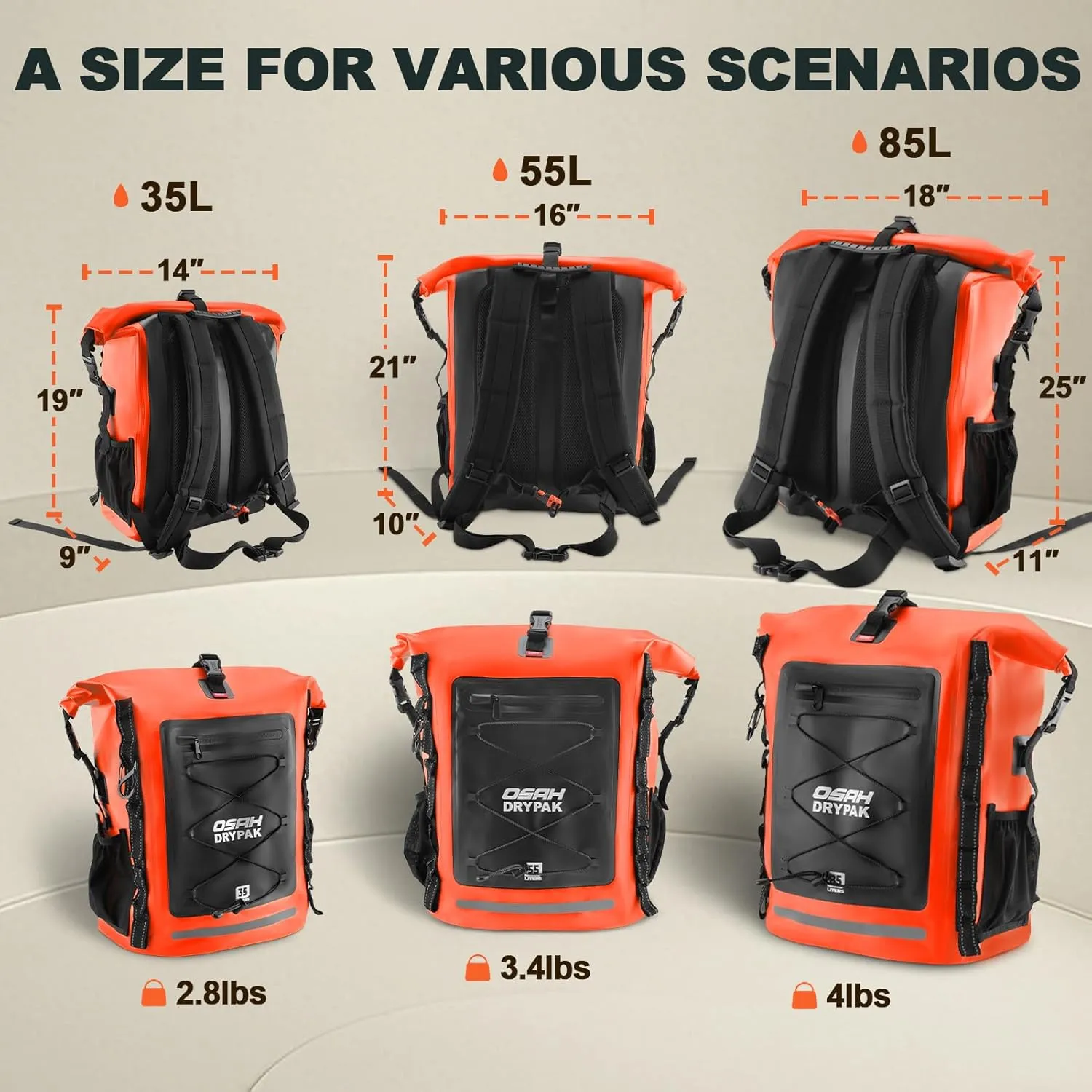 Waterproof Backpack Dry Bag 35L/55L  Heavy Duty Roll-Top Hiking Backpack Sack Keeps Gear Dry for Travel, Kayaking, Boating, Camping, Rafting and Fishing