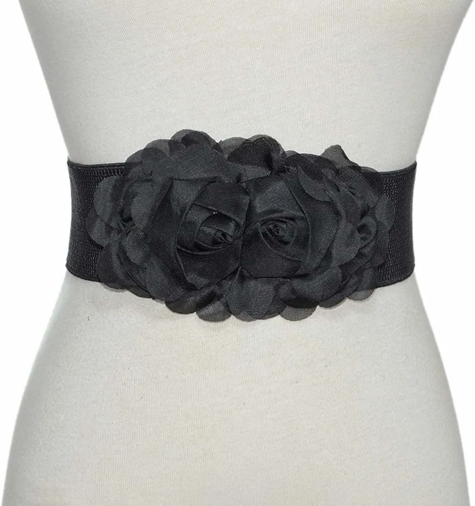 Women's 2 Packs Elastic Corset Waist Belts Stretch Wide Double Rose-Flower for Wedding Dresses