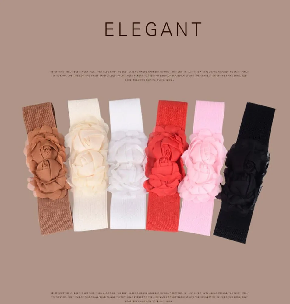 Women's 2 Packs Elastic Corset Waist Belts Stretch Wide Double Rose-Flower for Wedding Dresses