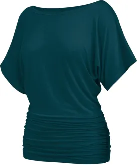 Womens Ruched Tops Casual T Shirts Dolman Short Sleeve Shirts Boat Neck Summer Off Shoulder Batwing Tops 2025